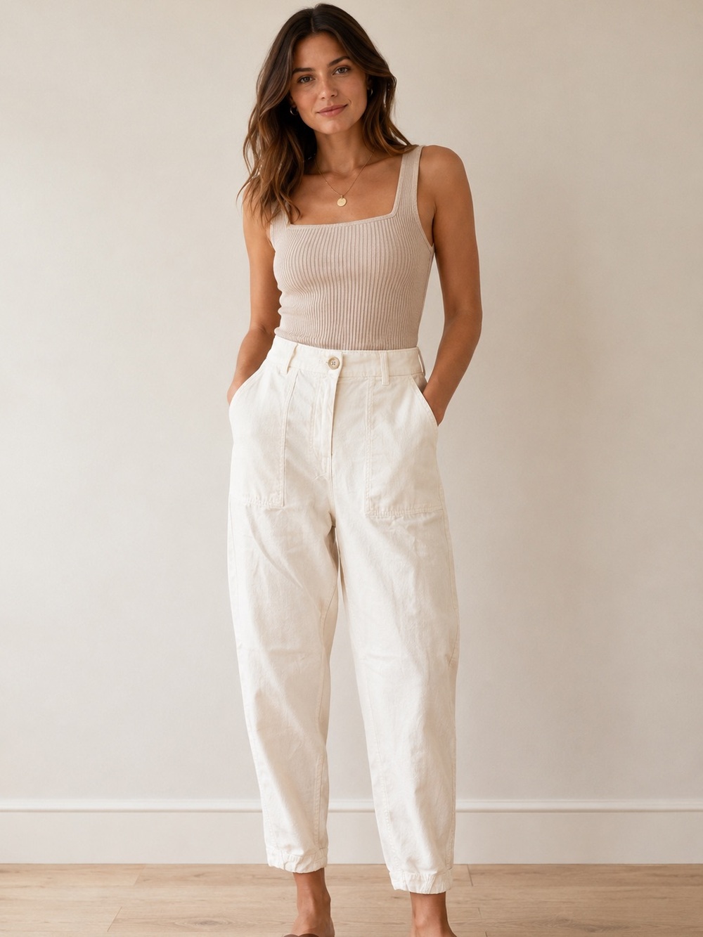Banana Republic Off-White High-Waist Twill Pants